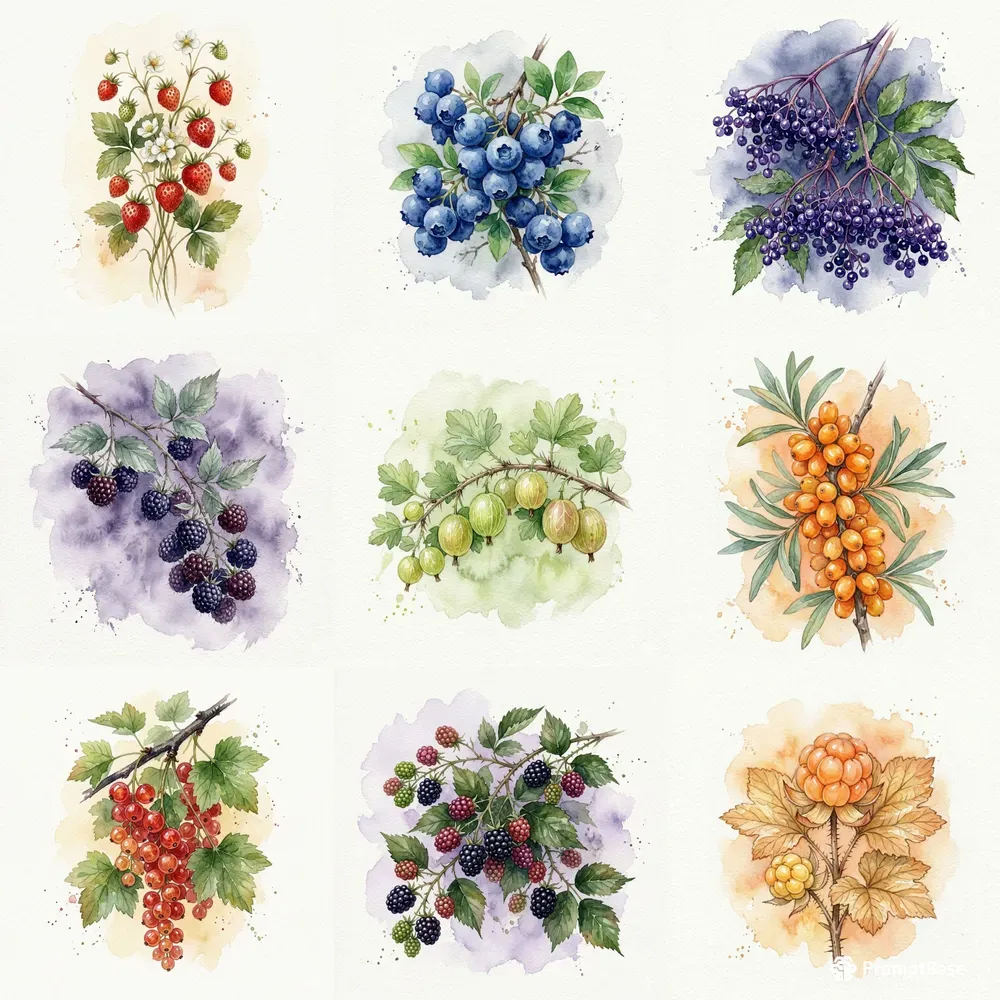 Loose Botanical Watercolor Berries
