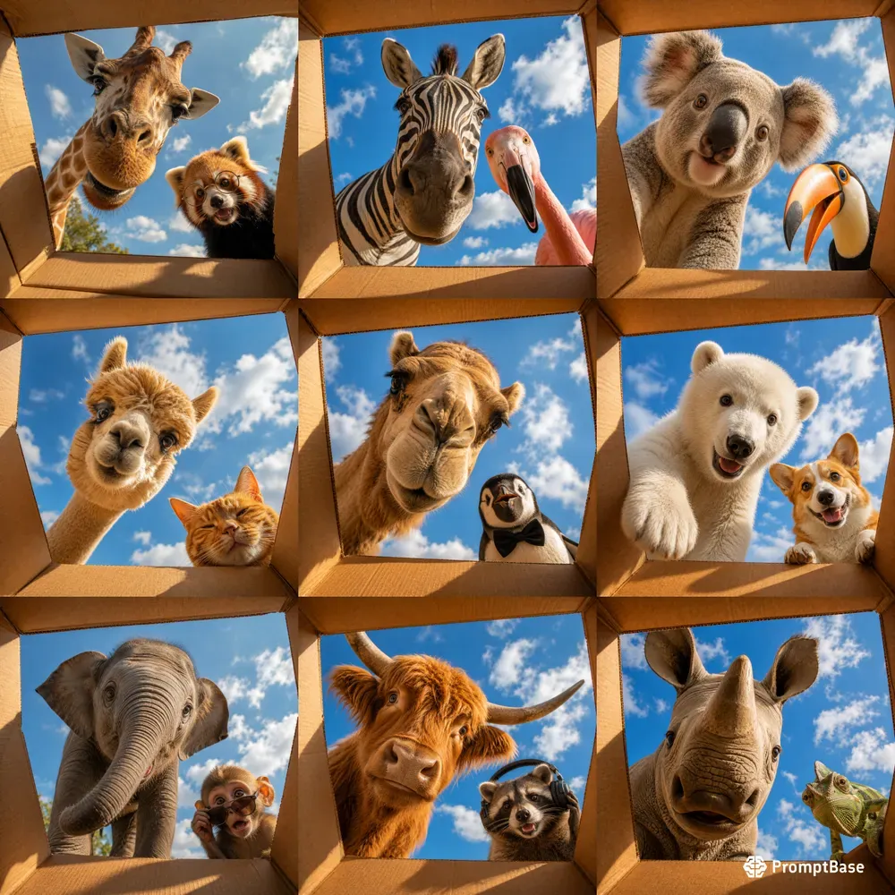Funny Peek Inside The Box Animal Art