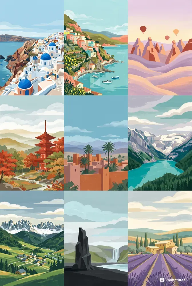 Midcentury Gouache Travel Paintings