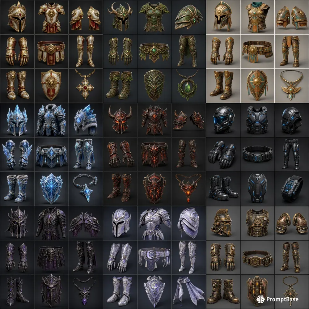 Realistic 3D Game Armor Grid Sheets