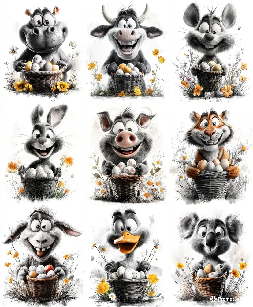 Watercolor Animals With Spring Baskets