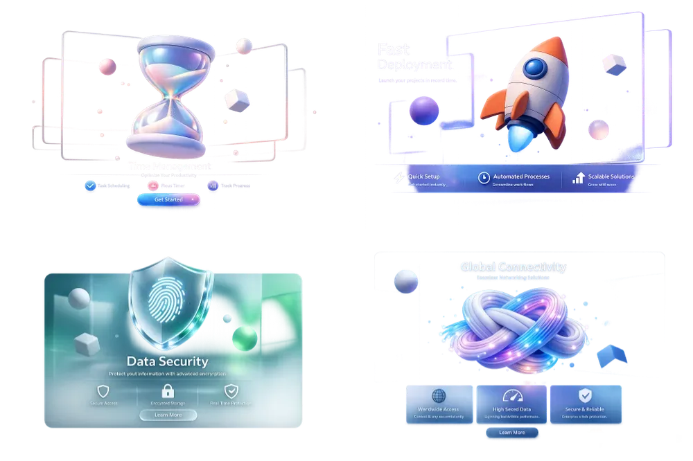 Modern 3D Saas UI Feature Cards Designs