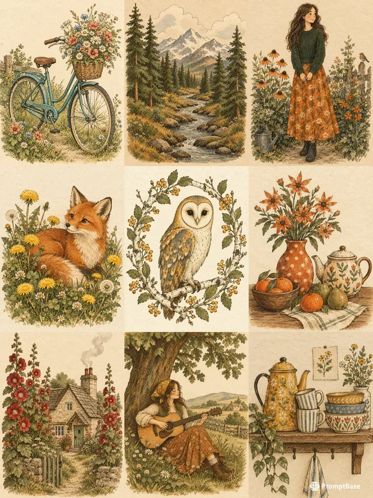 Vintage Watercolor Ink Storybook Art