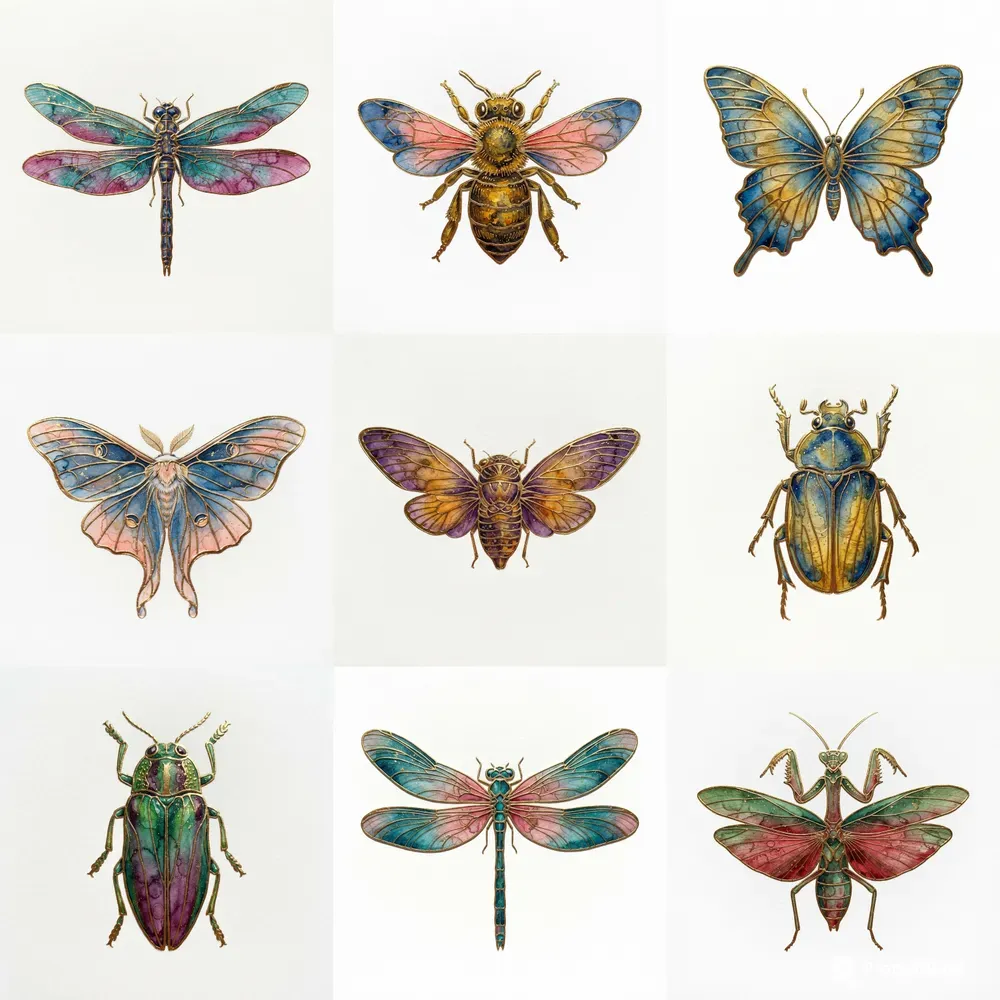 Gold Foil Insect Watercolor Art