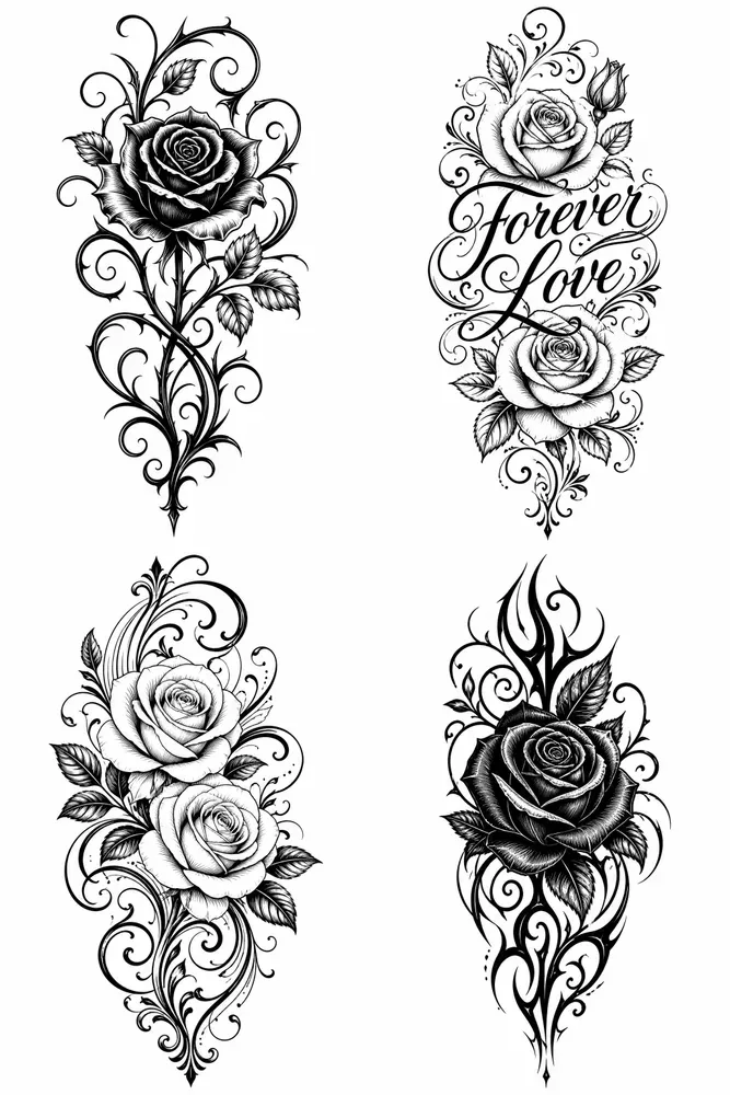 Elegant Rose Tattoo Vectors