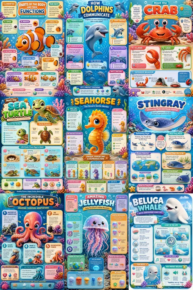 Cute Ocean Animal Infographics