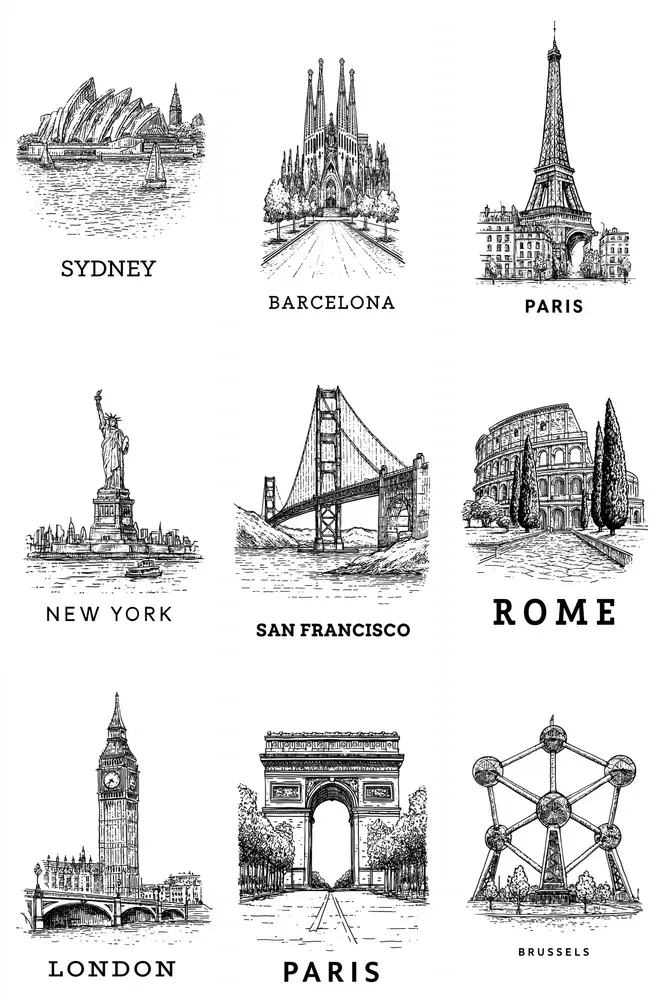 Minimal Line Art City Posters