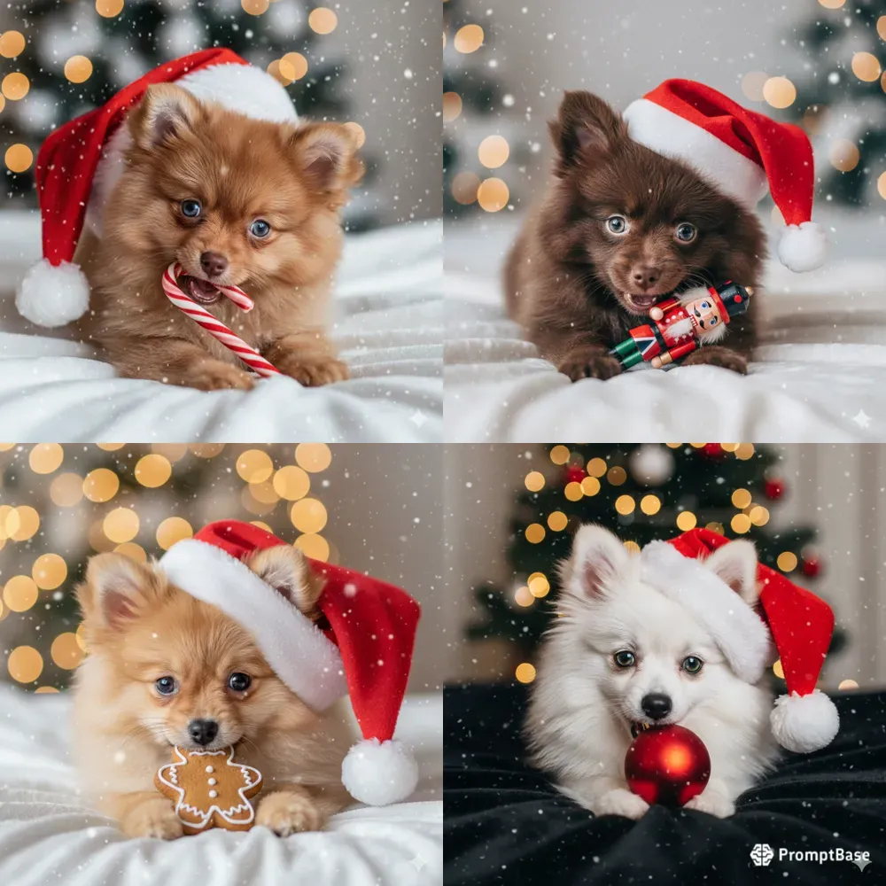 Realistic Christmas Pomeranian Puppies