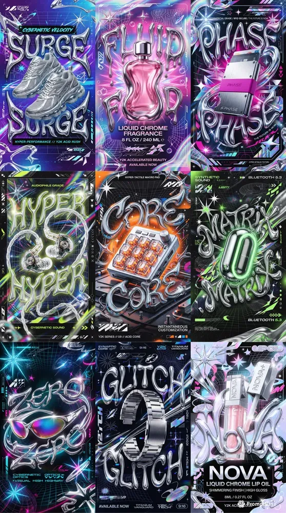 Y2k Liquid Chrome Typographic Products