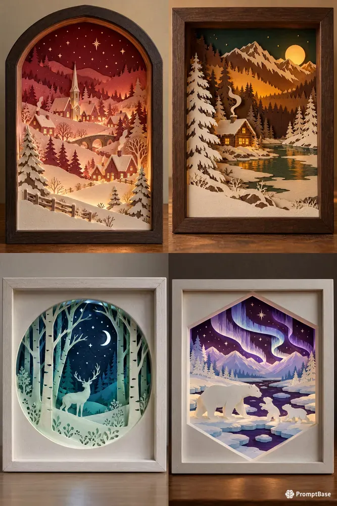 3D Layered Paper Cut Christmas Scenes