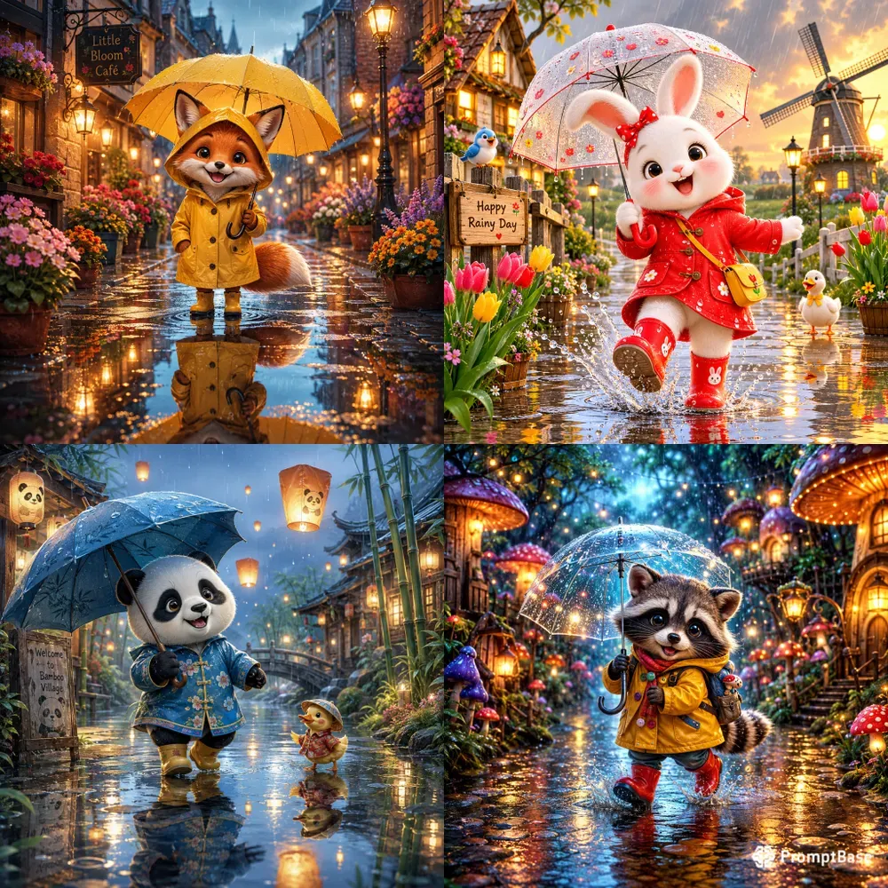 Whimsical Rainy Reflection Characters