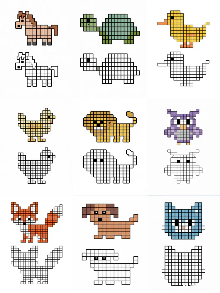 Pixel Art Coloring Worksheets