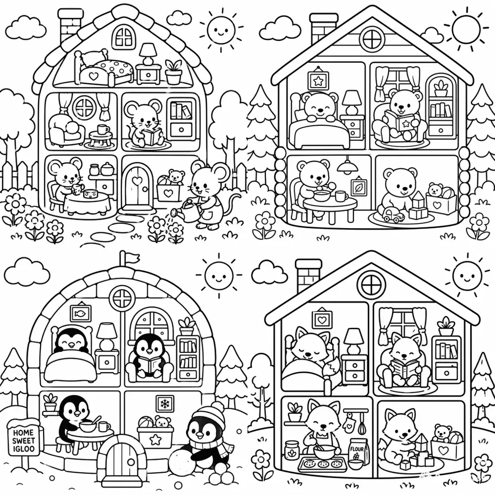 Animal Home Coloring Books