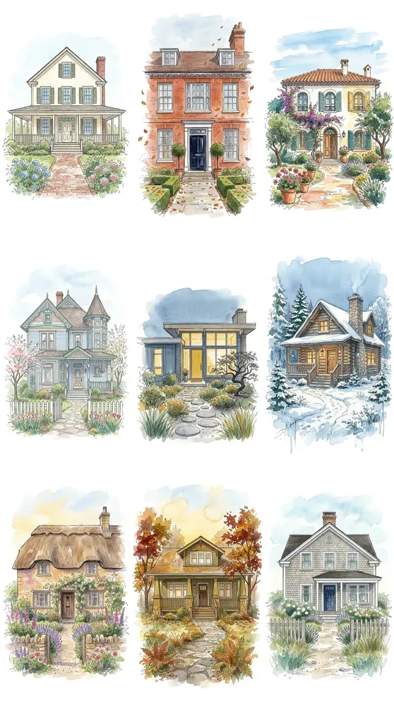 Watercolor Ink House Portrait Sketches