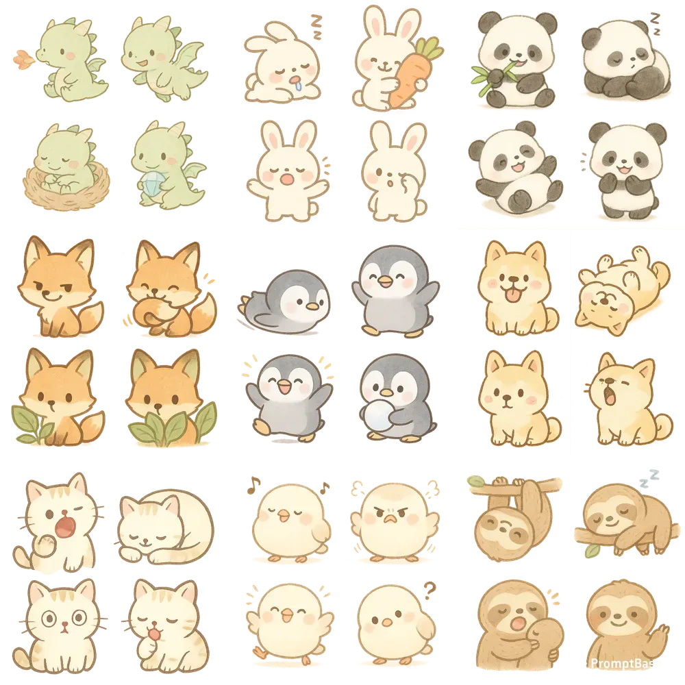 Cute Character Sticker Grid Packs