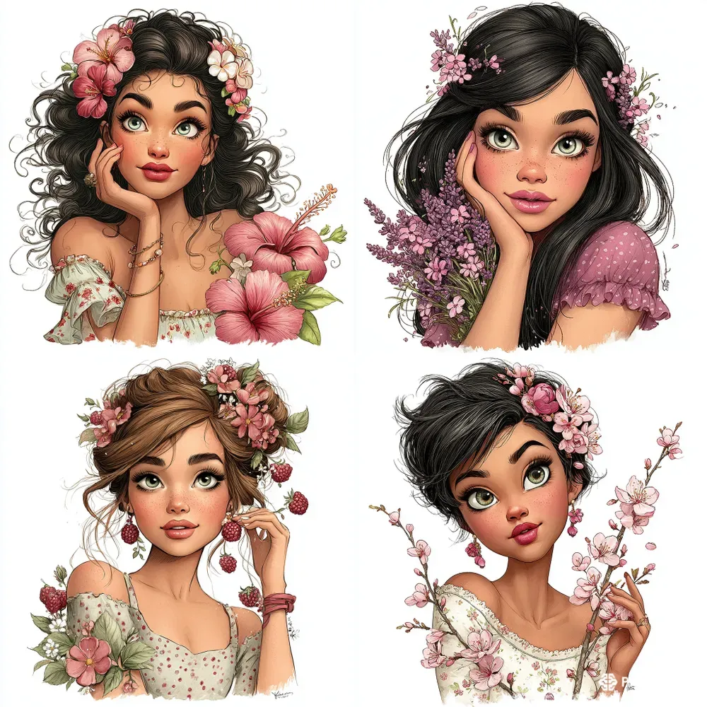 Floral And Berry Girls Clipart