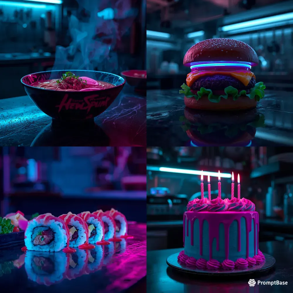 3D Cyberpunk Neon Futuristic Foods
