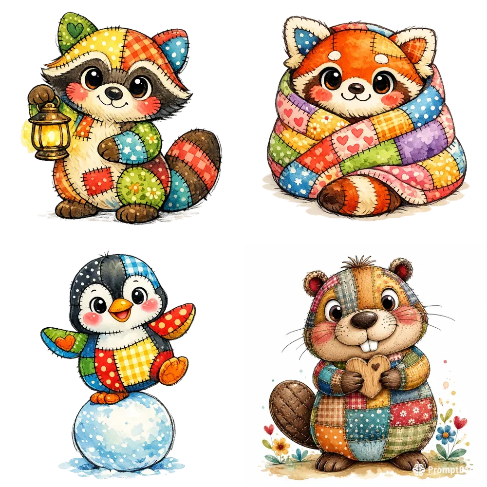 Whimsical Patchwork Animal Cliparts
