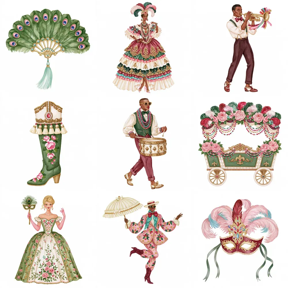 Mardi Gras Couture Watercolor Clipart