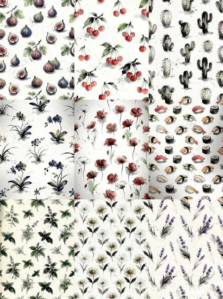 Sumie Ink Wash Seamless Patterns