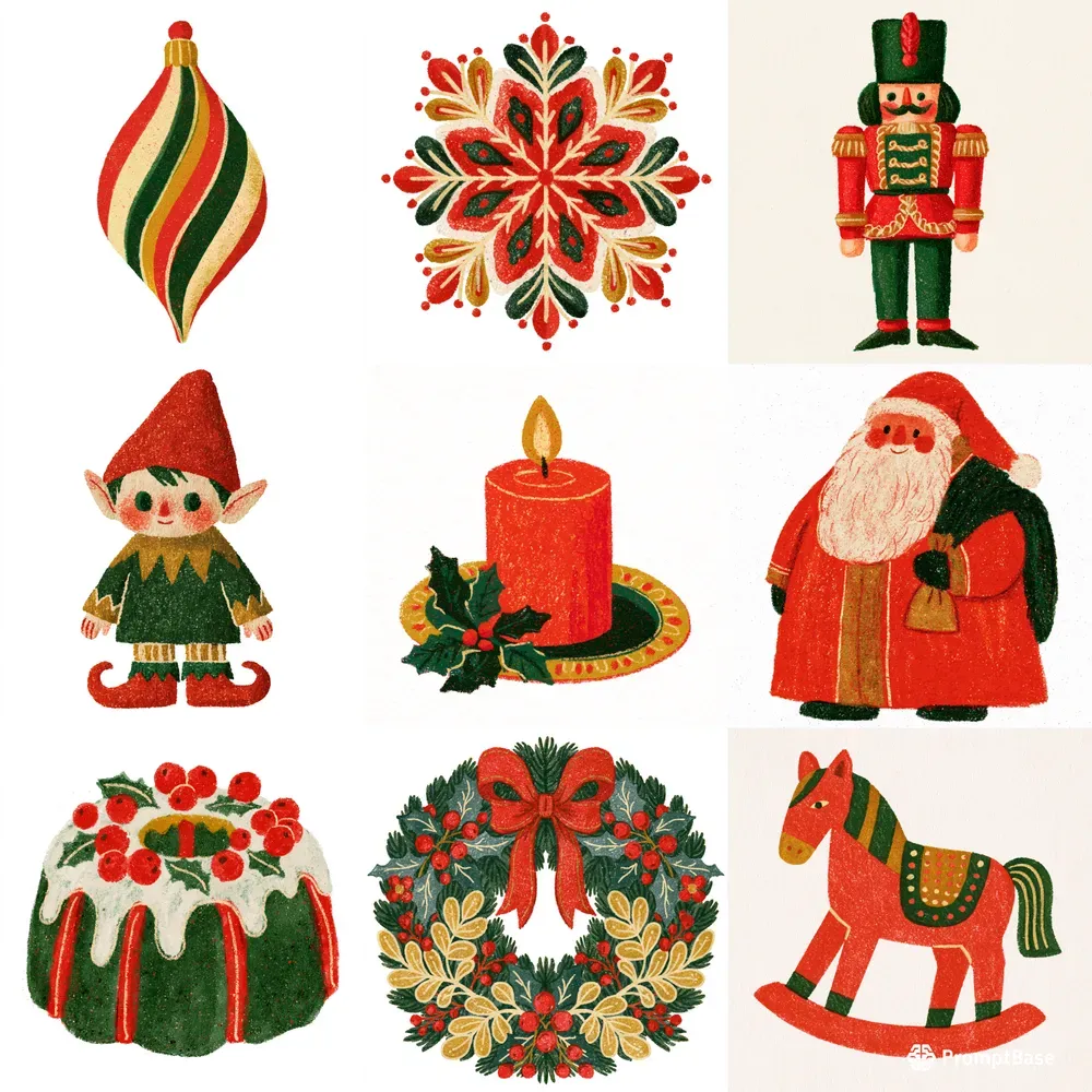 Vintage Christmas Folk Art Illustrations