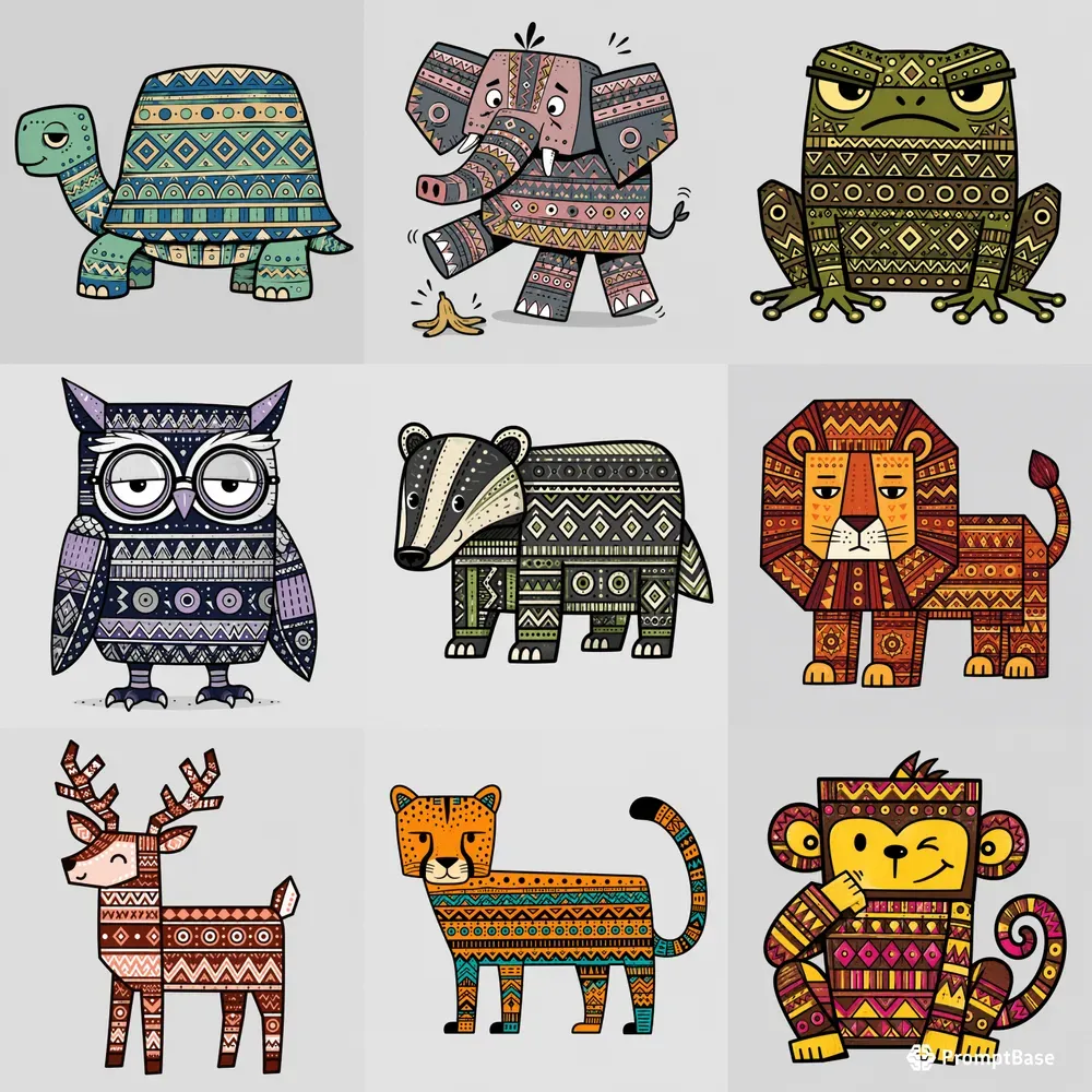 Quirky Geometric Animal Doodles