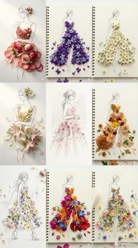Free Floral Handdrawn Dresses Blooming