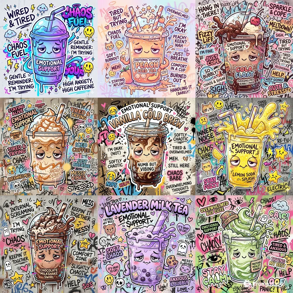 Kawaii Chaotic Street Pop Drink Mascots