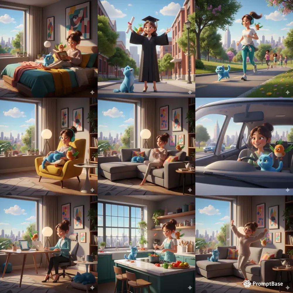 Cozy Young Girl Lifestyles In Pixarstyle