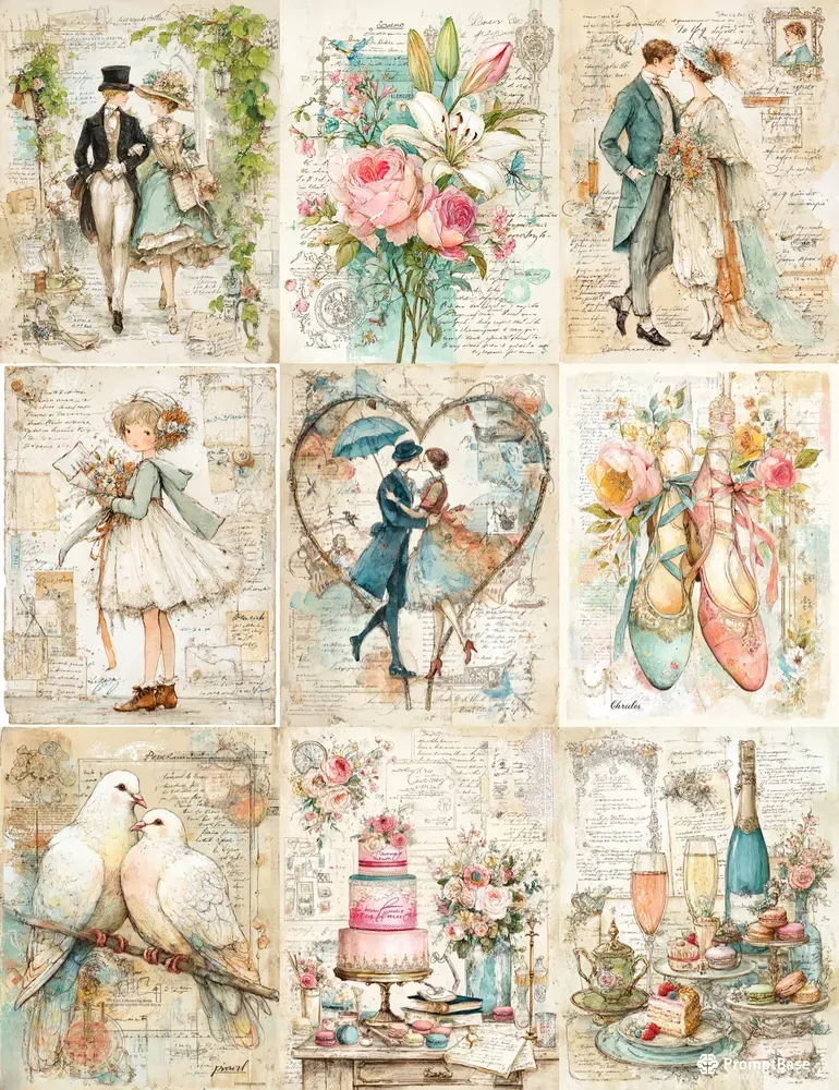 Vintage Wedding Junk Journal Artworks