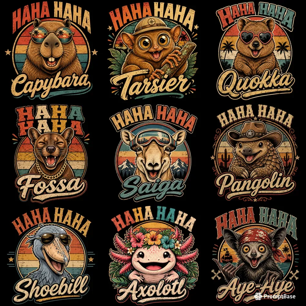 Vintage Funny Animal Tshirt Packs