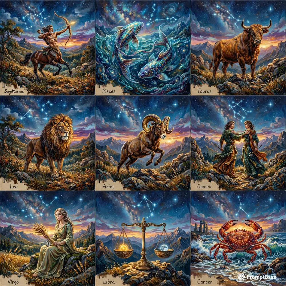 Celestial Zodiac Oil Paintings