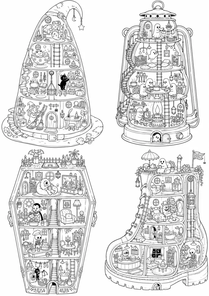 Halloween Dollhouse Coloring Books