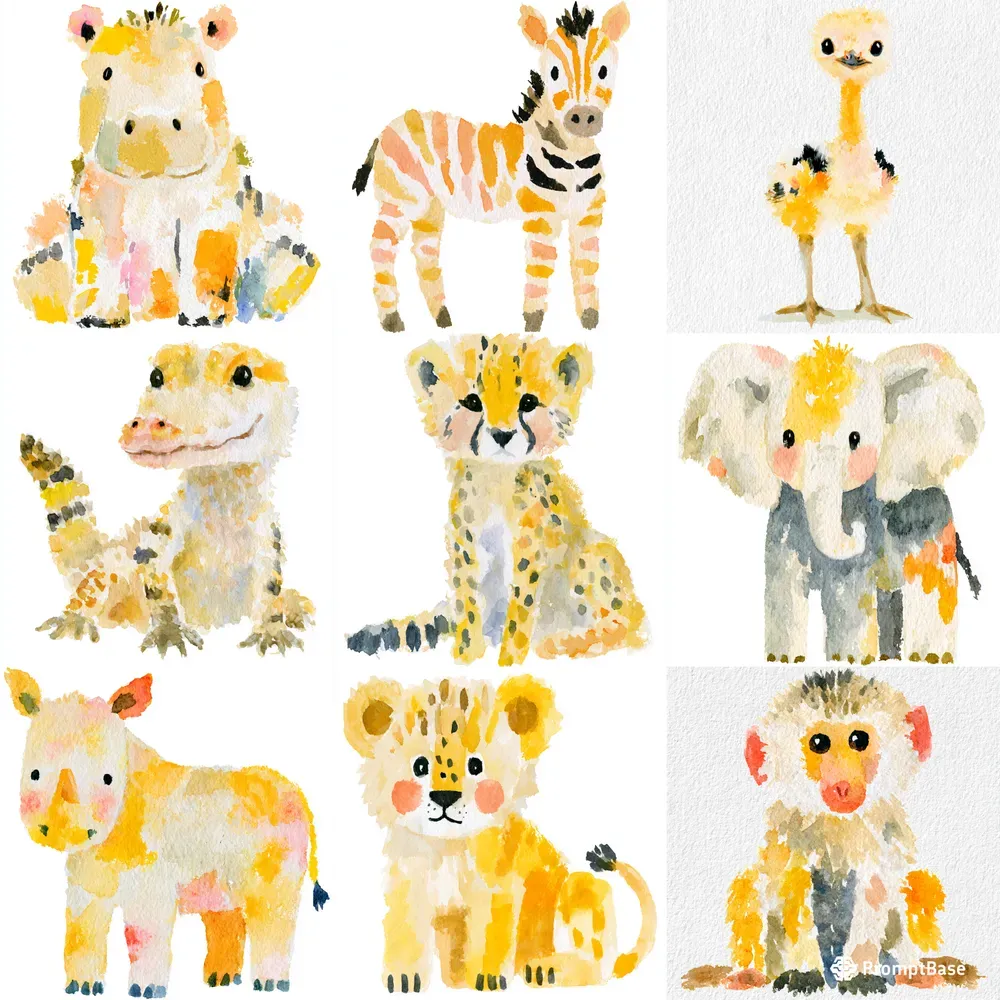 Cute Safari Baby Animals Cliparts
