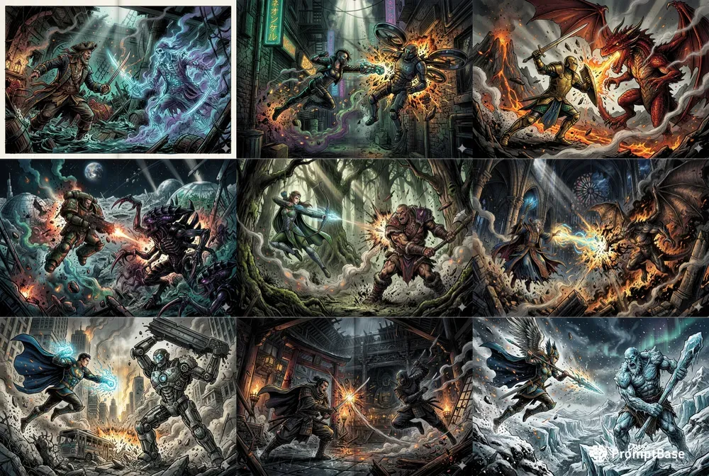 Cinematic Graphic Novel Battle Layouts