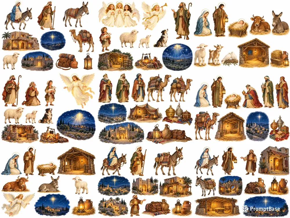 Storybook Nativity Christmas Clipart