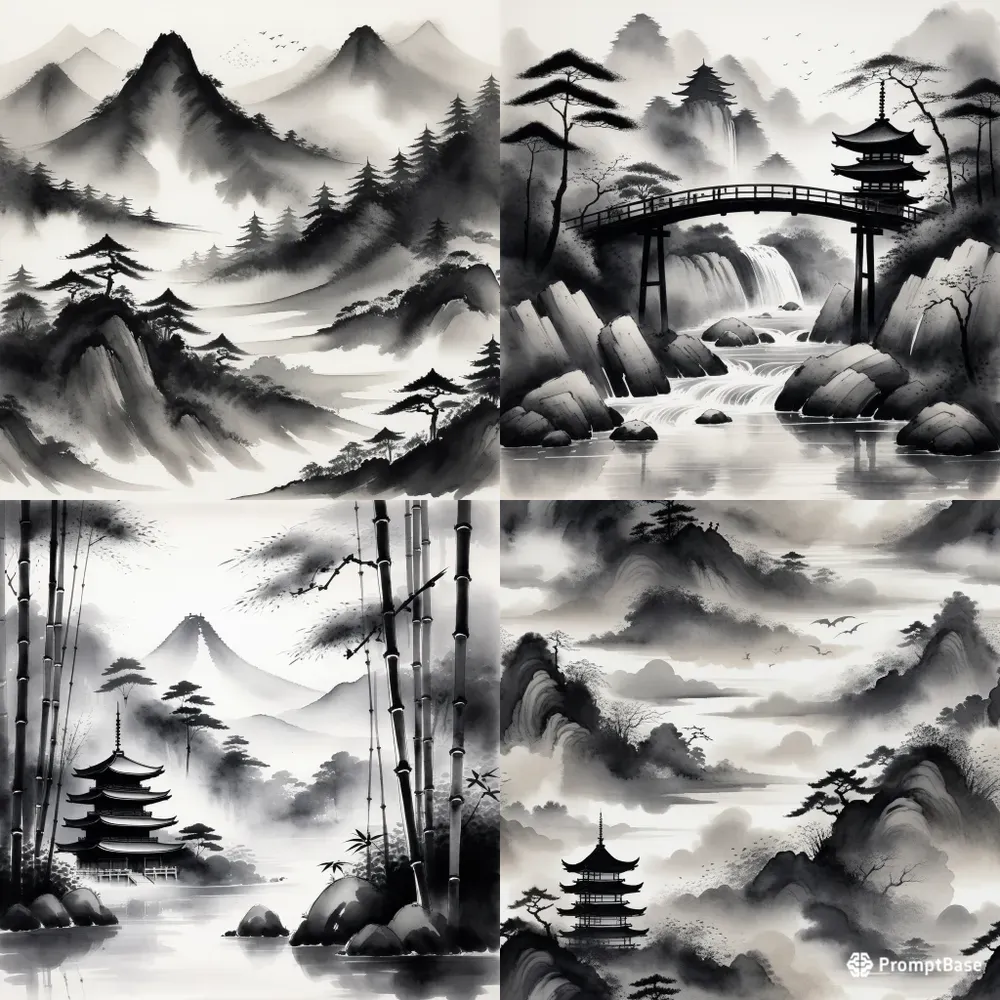 Traditional Japanese Sumie Ink Wash Art