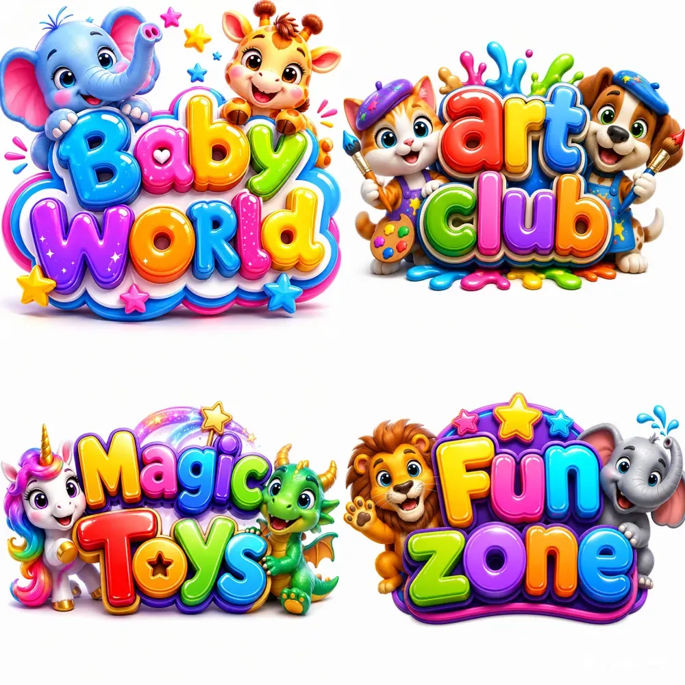 Kids 3D Typography Logos