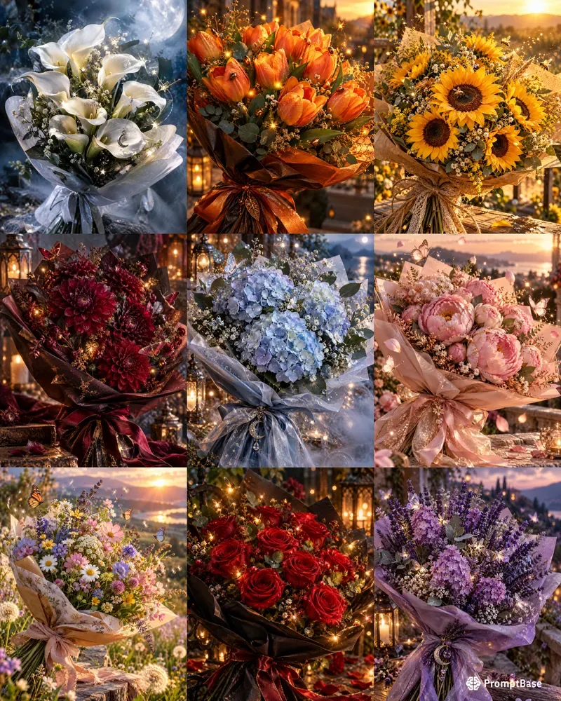 Hyperrealistic Magical Flower Bouquets