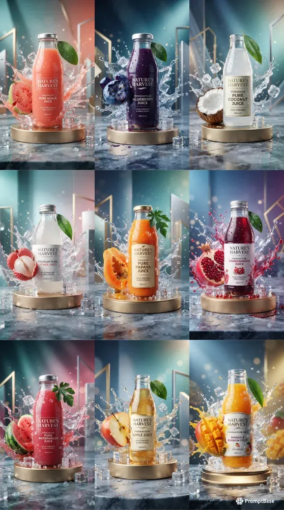Premium 3D Fresh Fruit Juice Bottles