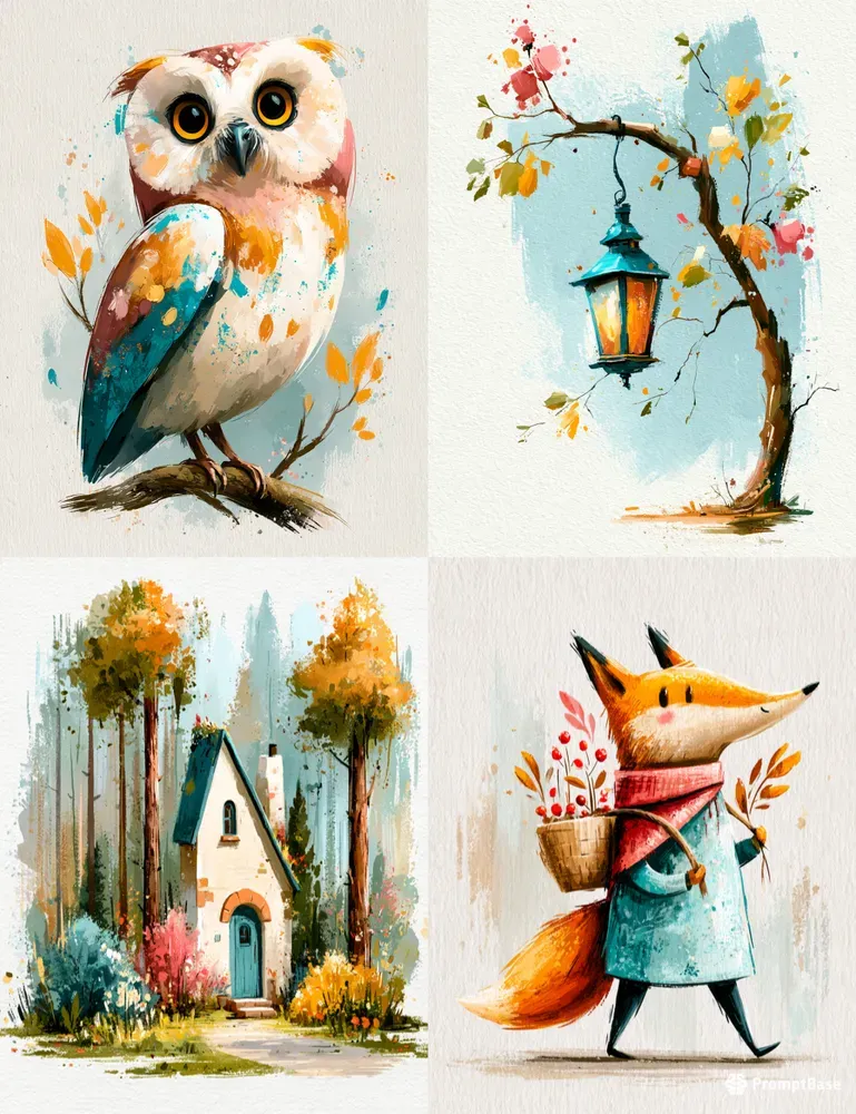 Watercolor Woodland Animals And Objects