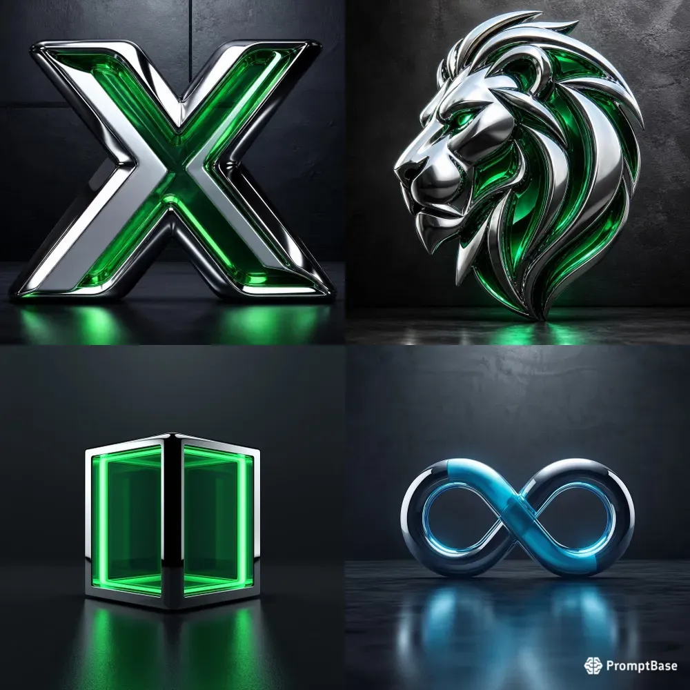 Modern 3D Chrome Emerald Glass Logos