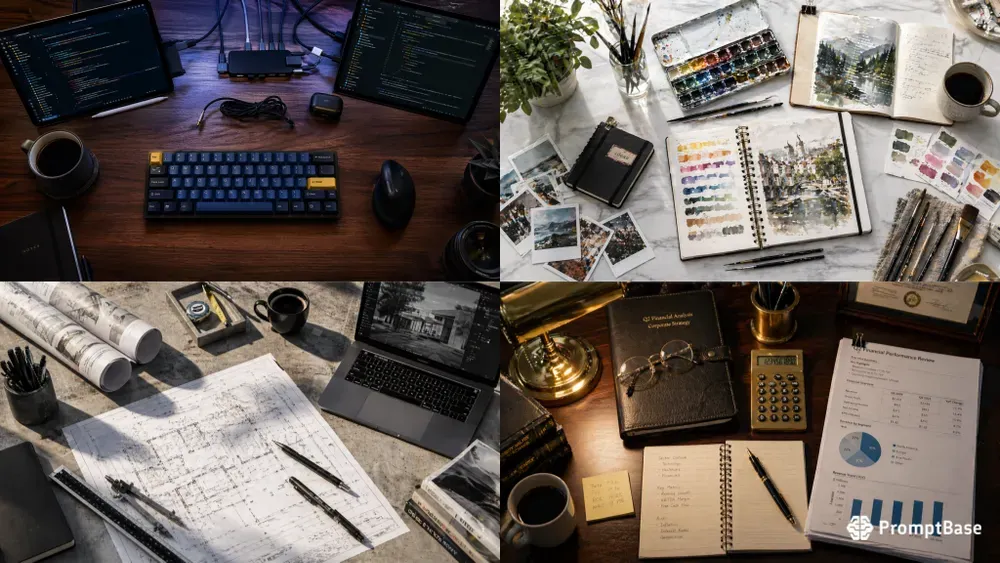 Pro Flat Lay Workspace Photography