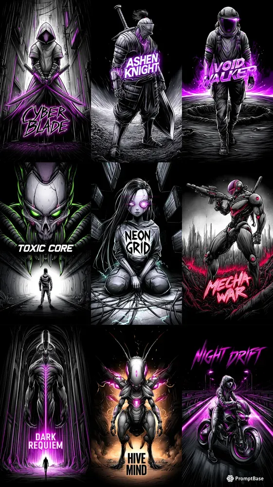Neon Dark Cyberpunk Game Covers