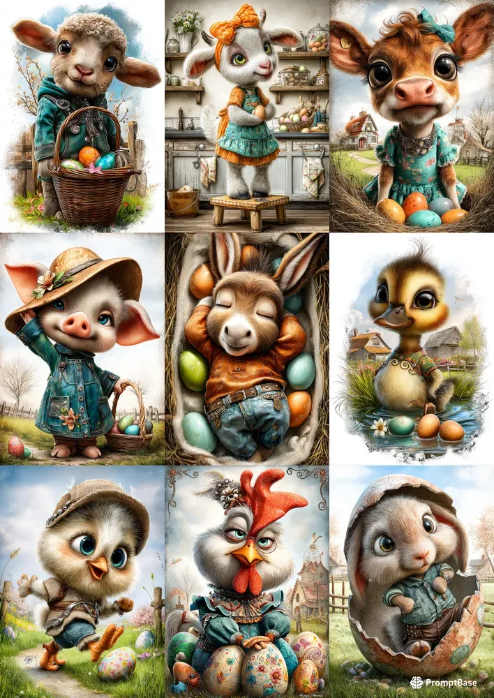 Cute Easter Farm Fantasy Illustrations