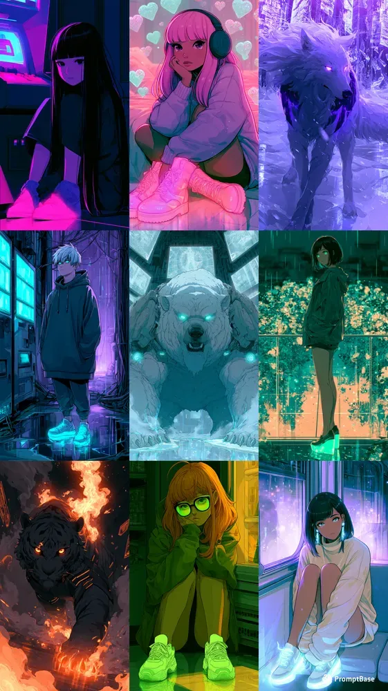 Neon Cyber Anime Portraits