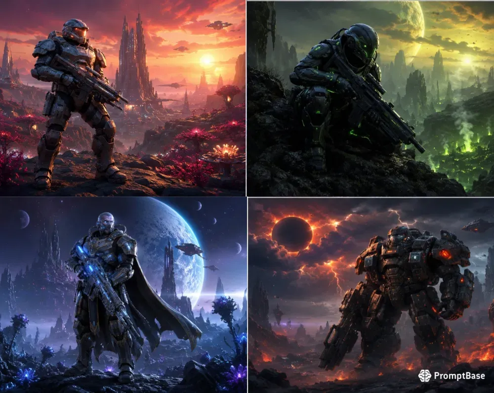 Futuristic Space Marines On Alien Planets
