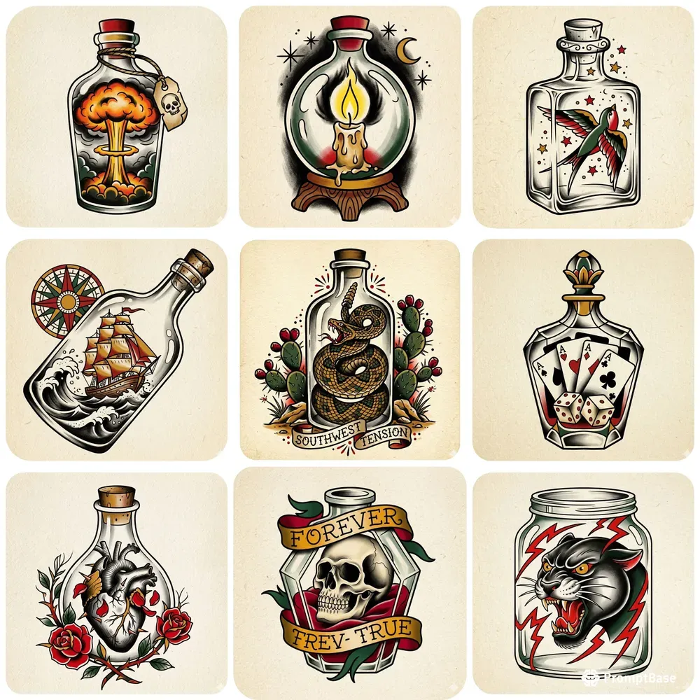 American Traditional Bottle Flashes