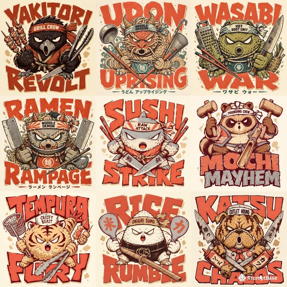 Japanese Streetwear Food Warrior Mascots