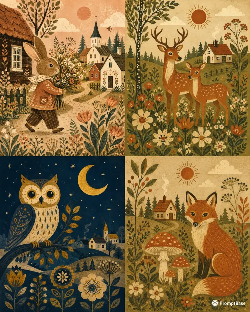 Retro Folk Art Illustration Generator
